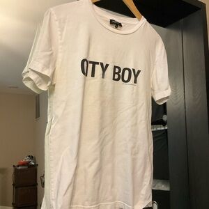 (Bonus Item) Men’s Ron Dorff White Crew Neck Tee with CITY BOY Print Small